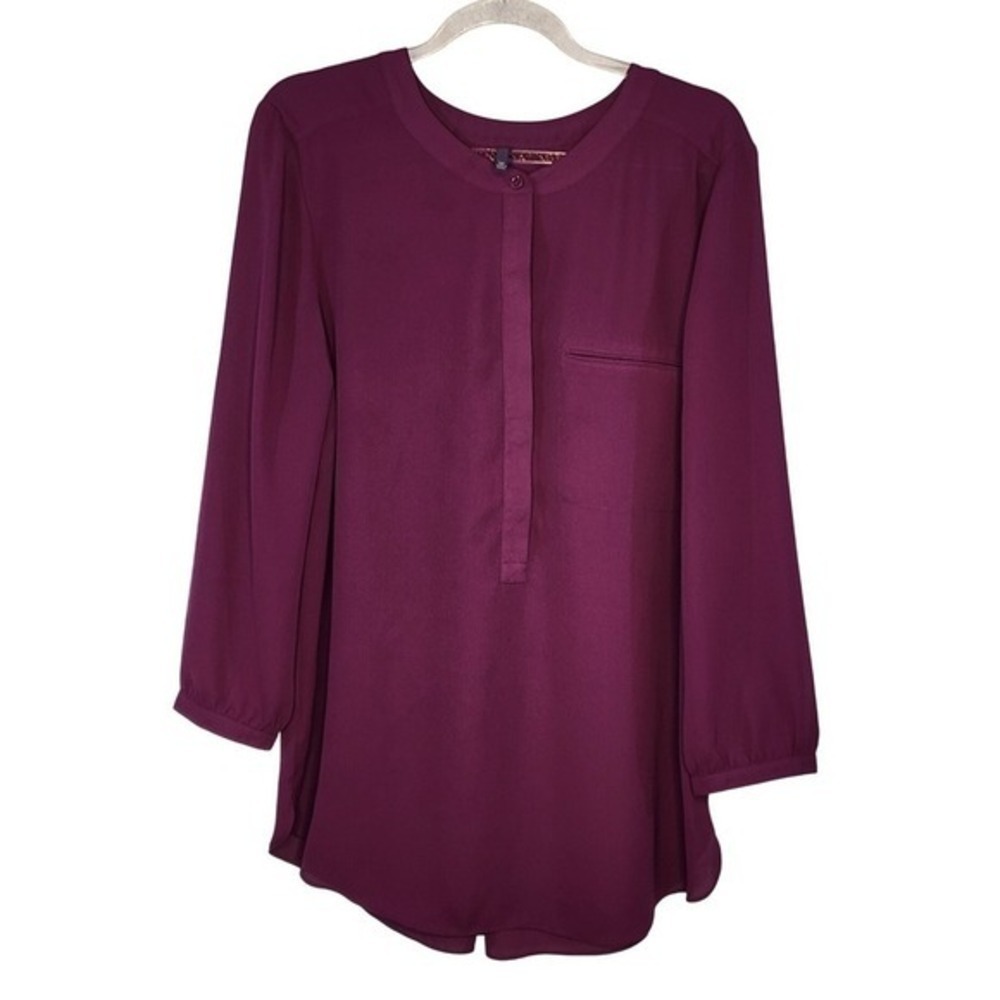 NYDJ Purple Long Sleeve Tunic Pleated Office Casual Medium EUC‎